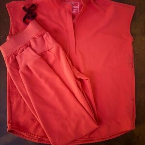 Figs Women's Vibrant Red Track Pants & Top Set